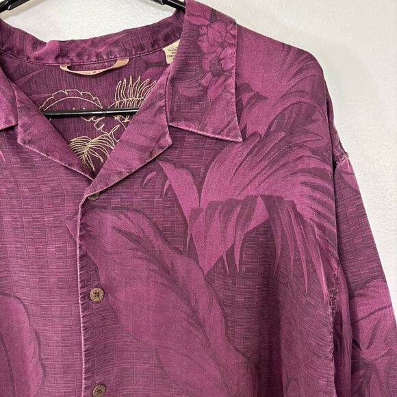 Tommy Bahama 100% Silk Maroon Button Up Short Sleeve Hawaiian Shirt - Picture 2 of 5